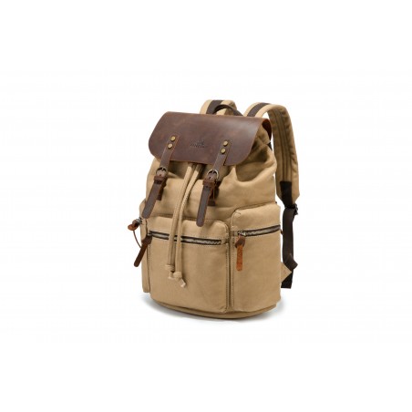 Canvas backpack with a leather flap