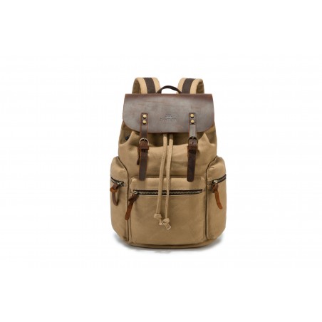 Canvas backpack with a leather flap