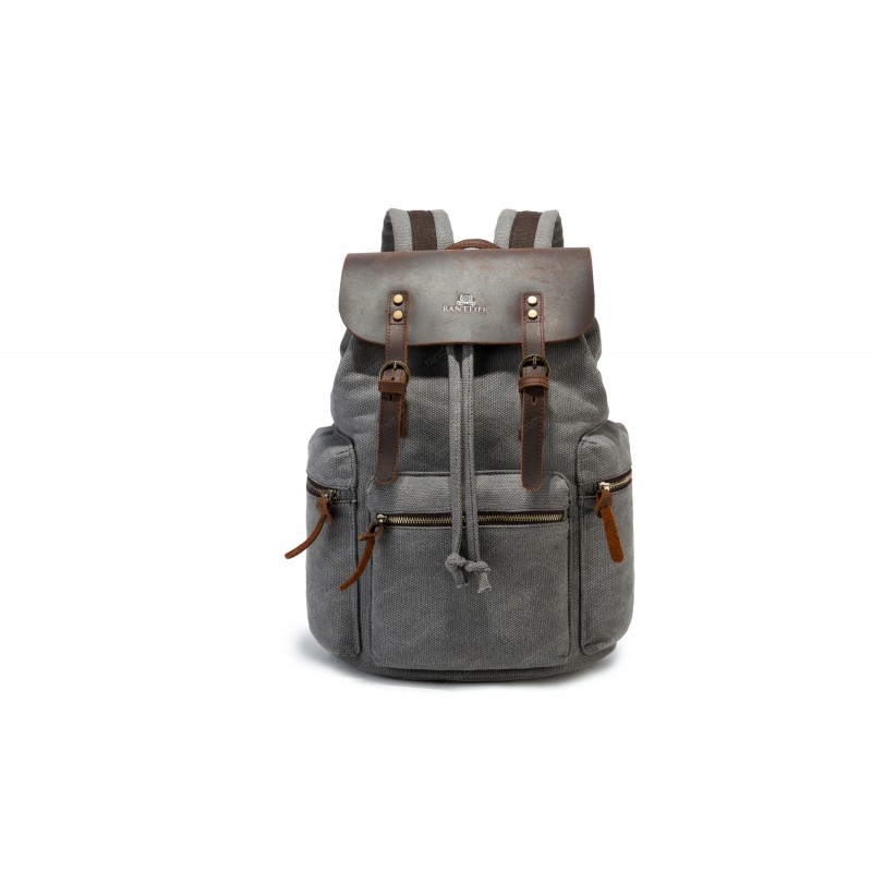 Canvas backpack with a leather flap