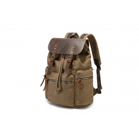 Canvas backpack with a leather flap