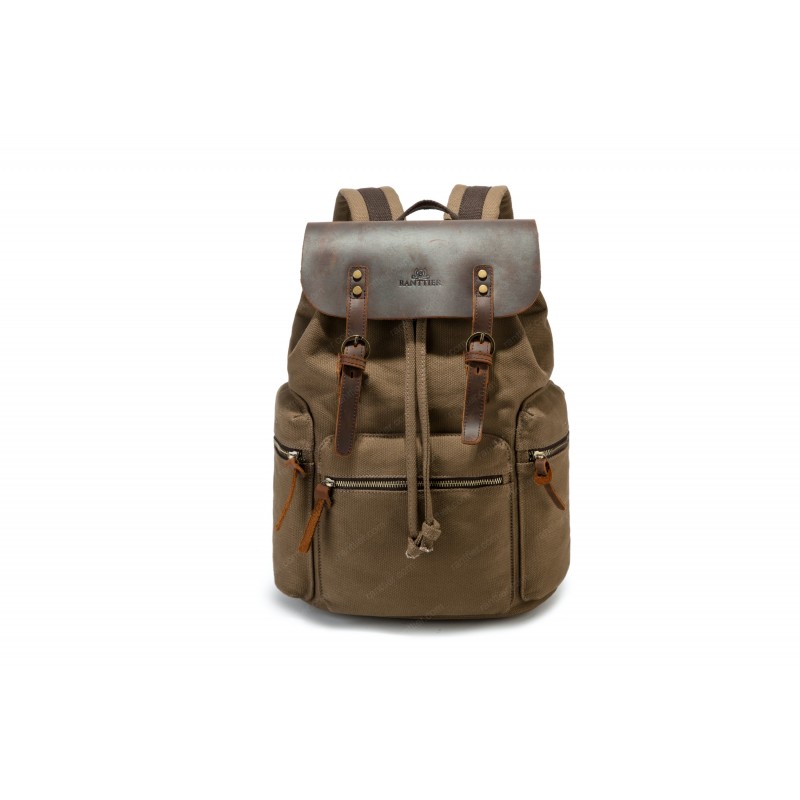 Canvas backpack with a leather flap