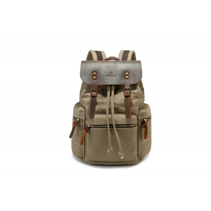 Canvas backpack with a leather flap