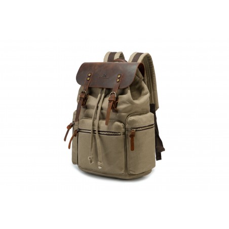 Canvas backpack with a leather flap