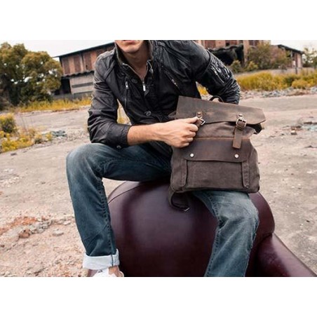 Canvas backpack with a leather flap