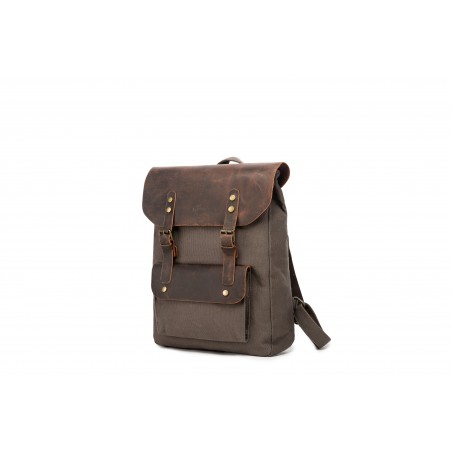 Canvas backpack with a leather flap