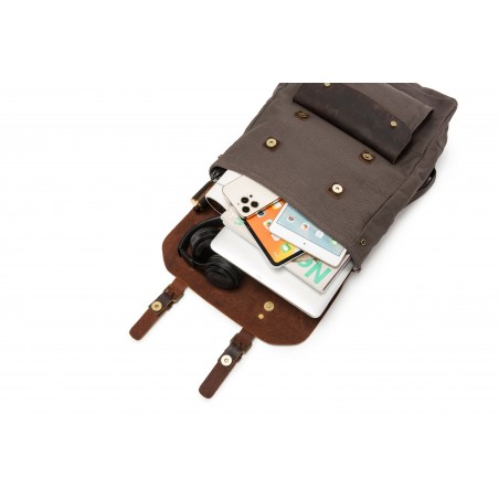 Canvas backpack with a leather flap