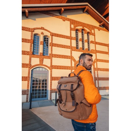 Vintage canvas and leather backpack