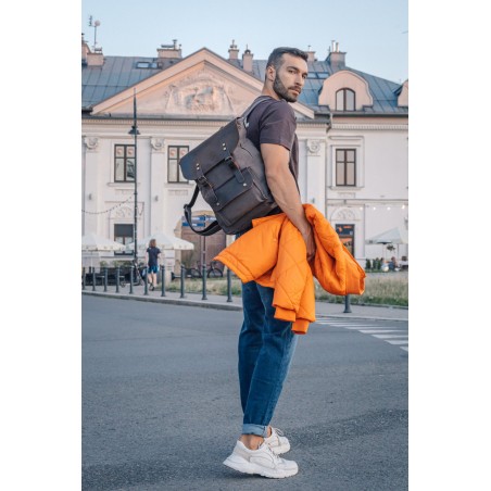 Canvas backpack with a leather flap