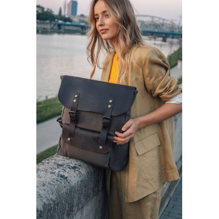 Canvas backpack with a leather flap