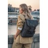 Canvas backpack with a leather flap